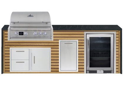 Blaze 8-Foot Grill Island with 32-Inch 4-Burner Gas Grill, 20-Inch Beverage Center, Granite Countertop with Waterfall Granite Sides