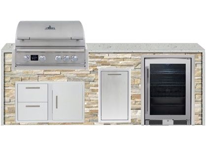 Blaze 8-Foot Grill Island with 32-Inch 4-Burner Gas Grill, 20-Inch Beverage Center, Granite Countertop with Waterfall Granite Sides