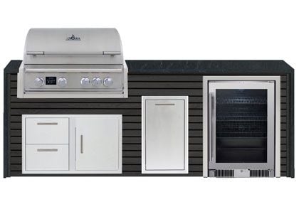 Blaze 8-Foot Grill Island with 32-Inch 4-Burner Gas Grill, 20-Inch Beverage Center, Granite Countertop with Waterfall Granite Sides