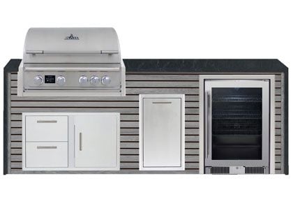 Blaze 8-Foot Grill Island with 32-Inch 4-Burner Gas Grill, 20-Inch Beverage Center, Granite Countertop with Waterfall Granite Sides