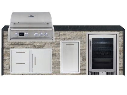 Blaze 8-Foot Grill Island with 32-Inch 4-Burner Gas Grill, 20-Inch Beverage Center, Granite Countertop with Waterfall Granite Sides