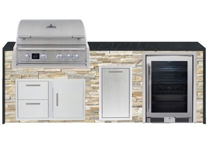Blaze 8-Foot Grill Island with 32-Inch 4-Burner Gas Grill, 20-Inch Beverage Center, Granite Countertop with Waterfall Granite Sides