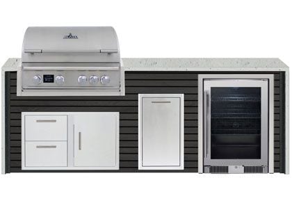 Blaze 8-Foot Grill Island with 32-Inch 4-Burner Gas Grill, 20-Inch Beverage Center, Granite Countertop with Waterfall Granite Sides