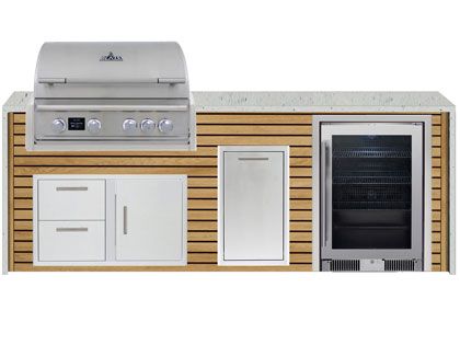 Blaze 8-Foot Grill Island with 32-Inch 4-Burner Gas Grill, 20-Inch Beverage Center, Granite Countertop with Waterfall Granite Sides