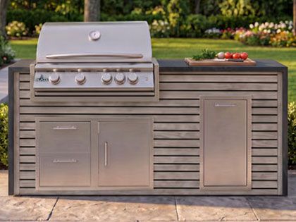 Big Ridge 6 Ft Outdoor Kitchen Island with Blaze Premium 32" Grill, Trash Drawer, Granite Countertop with Waterfall Granite Sides