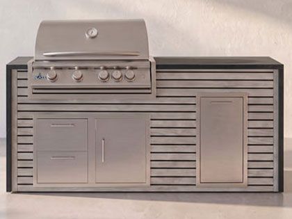 Big Ridge 6 Ft Outdoor Kitchen Island with Blaze Premium 32" Grill, Trash Drawer, Granite Countertop with Waterfall Granite Sides