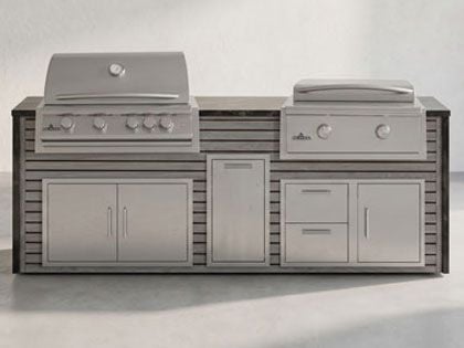 Big Ridge 8 Ft Outdoor Kitchen Island with Blaze Premium 32" Grill and 30" Griddle, Granite Countertop with Waterfall Granite Sides