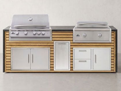 Big Ridge 8 Ft Outdoor Kitchen Island with Blaze Premium 32" Grill and 30" Griddle, Granite Countertop with Waterfall Granite Sides