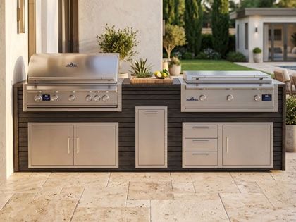 Big Ridge Waterfall 10 Ft Outdoor Kitchen Island with Blaze LTE PRO 40" Gas Grill and 40" Griddle, Granite Countertop with Waterfall Granite Sides
