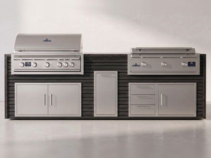 Big Ridge Waterfall 10 Ft Outdoor Kitchen Island with Blaze LTE PRO 40" Gas Grill and 40" Griddle, Granite Countertop with Waterfall Granite Sides