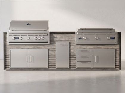 Big Ridge Waterfall 10 Ft Outdoor Kitchen Island with Blaze LTE PRO 40" Gas Grill and 40" Griddle, Granite Countertop with Waterfall Granite Sides