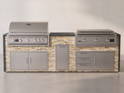 Big Ridge Waterfall 10 Ft Outdoor Kitchen Island with Blaze LTE PRO 40" Gas Grill and 40" Griddle, Granite Countertop with Waterfall Granite Sides