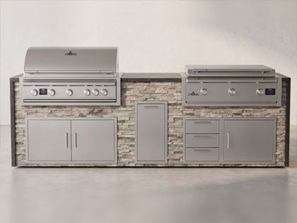 Big Ridge Waterfall 10 Ft Outdoor Kitchen Island with Blaze LTE PRO 40" Gas Grill and 40" Griddle, Granite Countertop with Waterfall Granite Sides