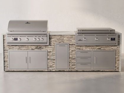 Big Ridge Waterfall 10 Ft Outdoor Kitchen Island with Blaze LTE PRO 40" Gas Grill and 40" Griddle, Granite Countertop with Waterfall Granite Sides