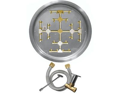 Firegear Fire Pit Burner Kit with Round Drop-In Pan & Pro Series Brass Snowflake Burner - Match Light Ignition