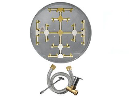 Firegear Fire Pit Burner Kit with Round Flat Pan & Pro Series Brass Snowflake Burner - Match Light Ignition