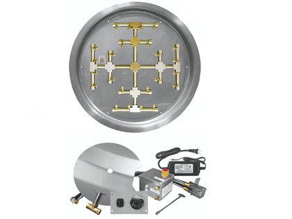 Firegear Fire Pit Burner Kit with Round Drop-In Pan & Pro Series Brass Snowflake Burner - AWS Electronic Ignition