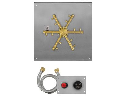 Firegear Fire Pit Burner Kit with Square Flat Pan & Pro Series Brass Burning Spur - TPSI Flame Sensing Spark Ignition