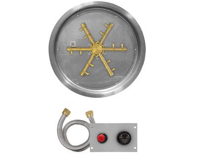Firegear Fire Pit Burner Kit with round Drop-In Pan & Pro Series Brass Burning Spur - TPSI Flame Sensing Spark Ignition