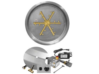 Firegear Fire Pit Burner Kit with Round Drop-In Pan & Pro Series Brass Burning Spur - AWS Electronic Ignition