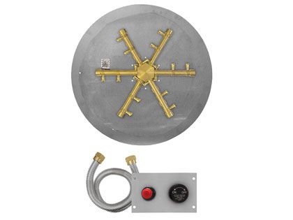 Firegear Fire Pit Burner Kit with Round Flat Pan & Pro Series Brass Burning Spur - TPSI Flame Sensing Spark Ignition