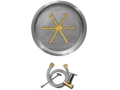 Firegear Fire Pit Burner Kit with Round Drop-In Pan & Pro Series Brass Burning Spur - Match Light Ignition