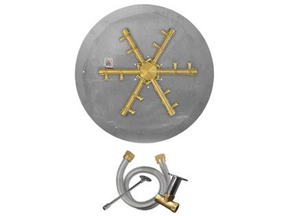 Firegear Fire Pit Burner Kit with Round Flat Pan & Pro Series Brass Burning Spur - Match Light Ignition