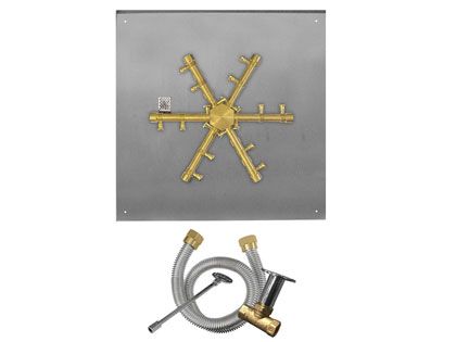 Firegear Fire Pit Burner Kit with Square Flat Pan & Pro Series Brass Burning Spur - Match Light Ignition