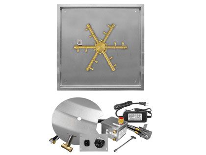 Firegear Fire Pit Burner Kit with Square Drop-In Pan & Pro Series Brass Burning Spur - AWS Electronic Ignition