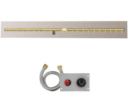 Firegear Fire Pit Burner Kit with Linear Flat Pan & Pro Series Brass T-Shaped Burner - TPSI Flame Sensing Spark Ignition
