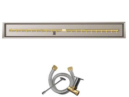 Firegear Fire Pit Burner Kit with Linear Drop-In Pan & Pro Series Brass T-Shaped Burner - Match Light Ignition