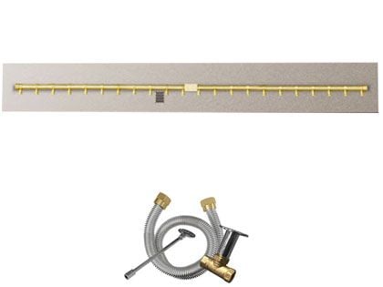 Firegear Fire Pit Burner Kit with Linear Flat Pan & Pro Series Brass T-Shaped Burner - Match Light Ignition