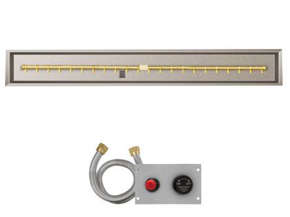 Firegear Fire Pit Burner Kit with Linear Drop-In Pan & Pro Series Brass T-Shaped Burner - TPSI Flame Sensing Spark Ignition