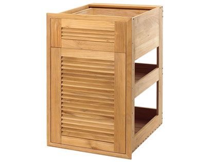 Pacific Teak Millworks 18-Inch Louvered Panel Teak Wood Drawer/Door Combo with Shelf - Left Hinge