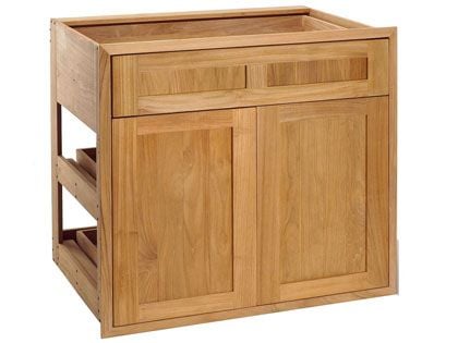 Pacific Teak Millworks 30-Inch Shaker Panel Teak Wood Drawer/2-Door Combo with 2 Rollout Trays