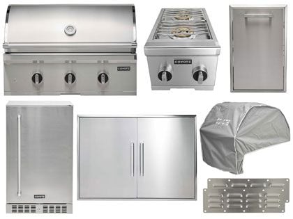 Coyote 8-Piece C-Series 34-Inch 3-Burner Gas Grill Outdoor Kitchen Package