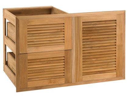 Pacific Teak Millworks 35-Inch Louvered Panel Teak Wood 2 Drawer/Door Combo - Right Hinge