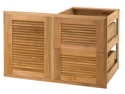 Pacific Teak Millworks 35-Inch Louvered Panel Teak Wood 2 Drawer/Door Combo - Left Hinge