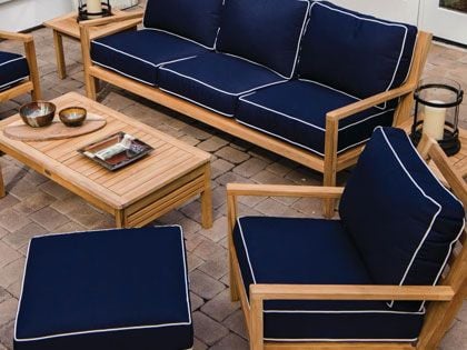 Coastal 7-Piece Teak Patio Conversation Set with Sunbrella Canvas Navy Cushions