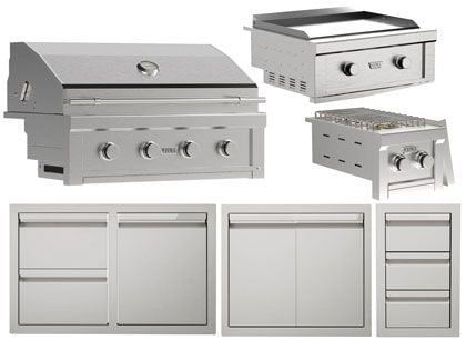 Videl Kitchen Island Package with Gran Fuego 36-Inch 4-Burner Gas Grill, 30-Inch Gran Plancha Griddle and Double Side Burner
