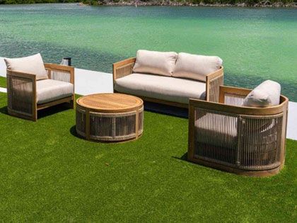 Hospitality Rattan 4-Piece Acacia Wood Compass Outdoor Cushion Sofa Seating Set