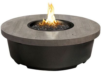 American Fyre Designs 47-Inch Reclaimed Wood Contempo Round Firetable with Black Lava Base and Silver Pine Table Top with FyreStarter Ignition System