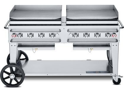 Crown Verity 60-Inch Mobile Propane Gas Griddle with Two 30-Inch Griddle Tops