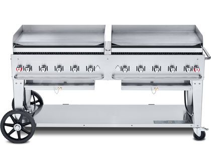 Crown Verity 72-Inch Mobile Propane Gas Griddle with Two 36-Inch Griddle Tops