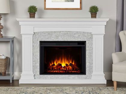 Deland Grand 63-Inch Electric Fireplace Mantel in White