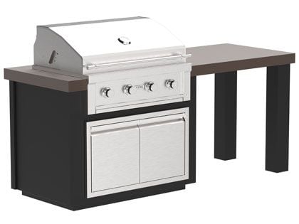 Videl 7-Ft Alta Outdoor Kitchen Island with Gran Fuego 36-Inch 4-Burner Gas Grill and Table Bar