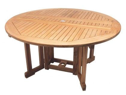 72-Inch Round Teak Patio Dining Table with Drop Leaf