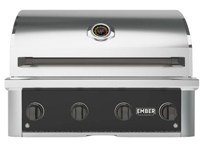 Wildfire Ember 32-Inch 4 Burner Black 304 Stainless Steel Gas Grill with Briquette System & Infrared Sear Burner - Chrome Black Accents