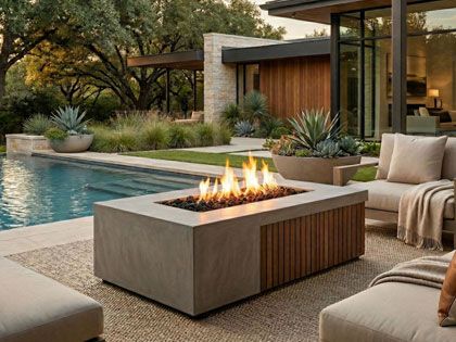 Prism Hardscapes 72.75" x 35.75 Fairmont Rectangular GFRC & Brazilian Hardwood Gas Fire Table