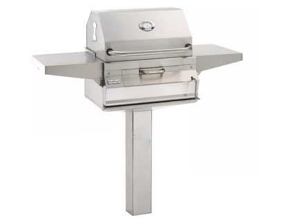 fire magic legacy charcoal 24-inch grill on in ground post
